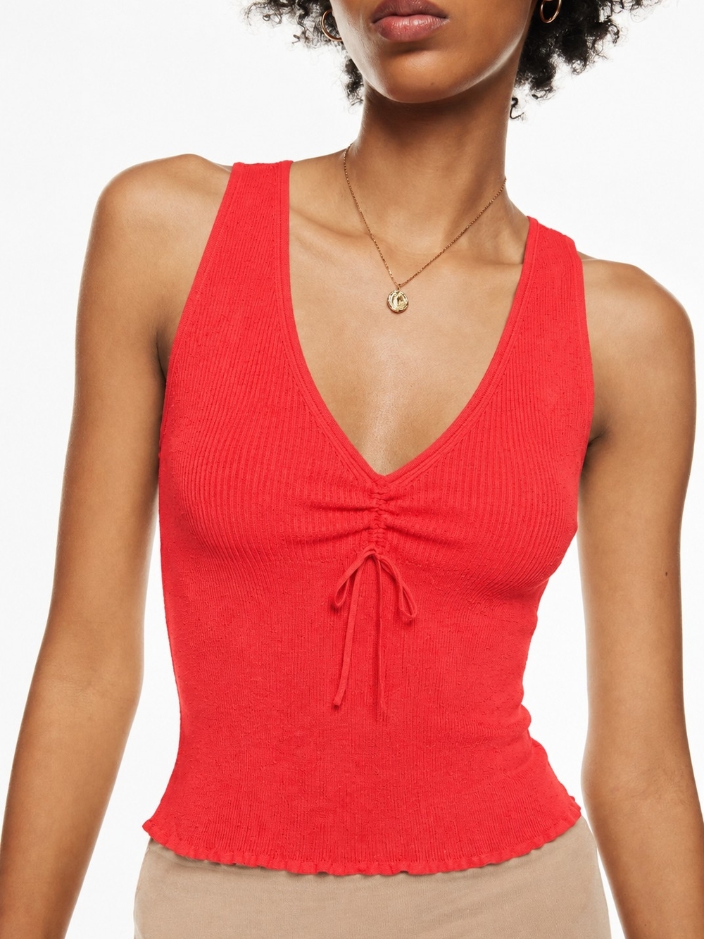 Wilfred Red Ribbed V-Neck Drawstring Tank Size S